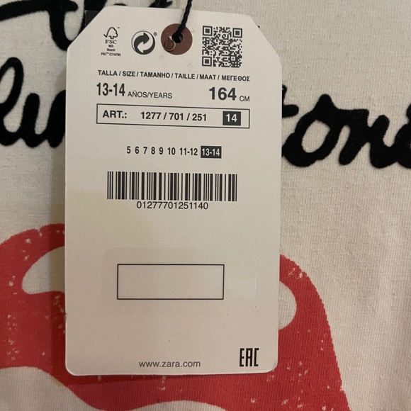 NEW ZARA Rolling Stone Long Sleeve Bodysuit Top Small XS Equivalent Girls XL 13 - Picture 3 of 8